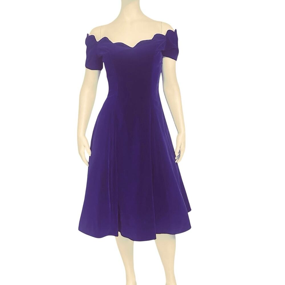Vtg Karen Lucas for Niki Purple Velvet Off Shoulder Dress Women 12 Party 80s 90s